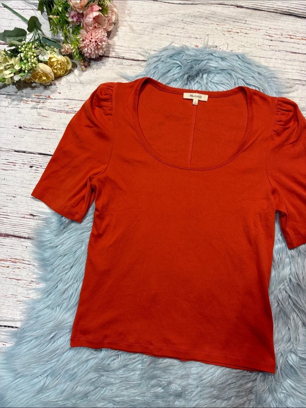 Madewell Puff-Sleeve Scoopneck Tee Rustic Flame